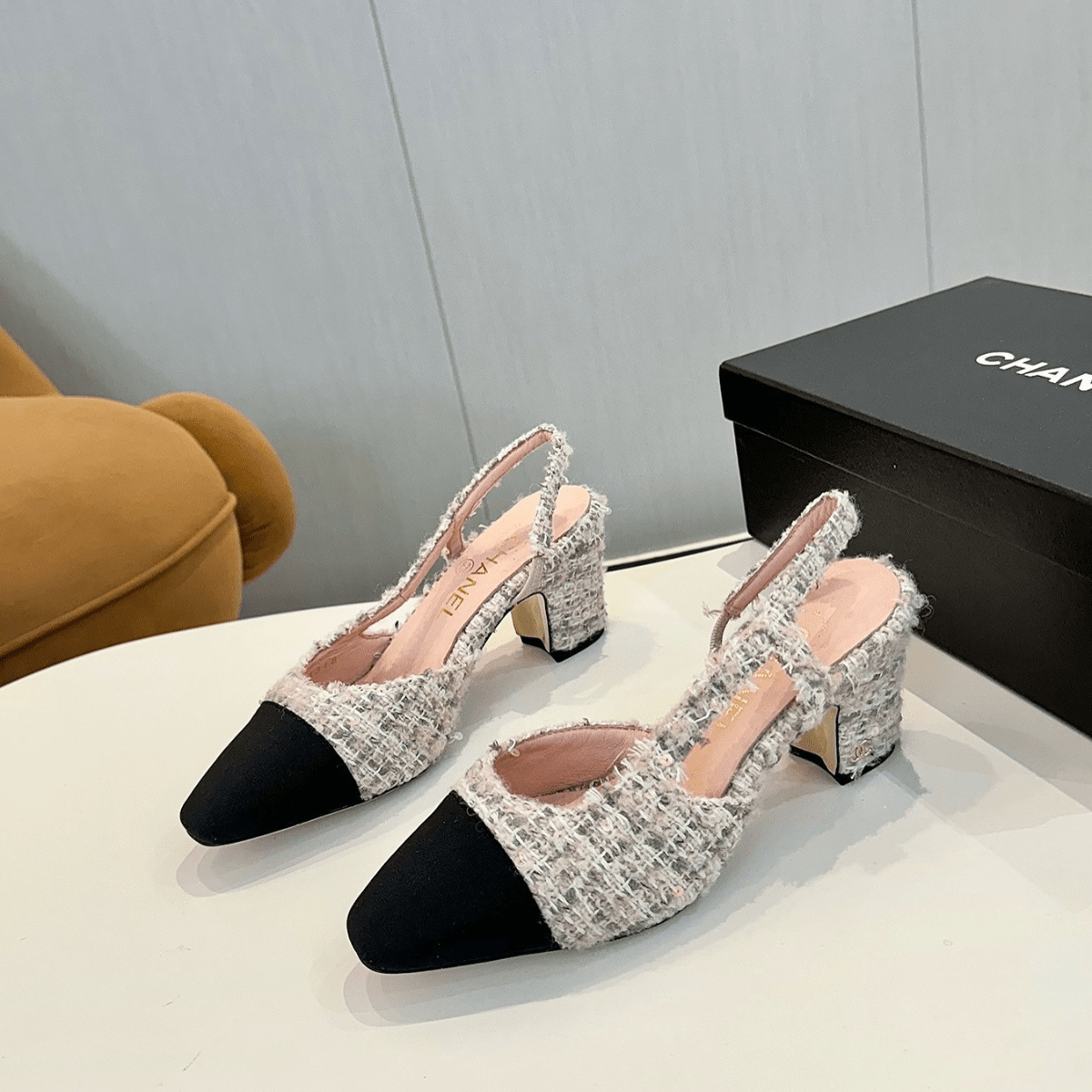 Chanel Mini Flap Pink & Slingback Tweed Set