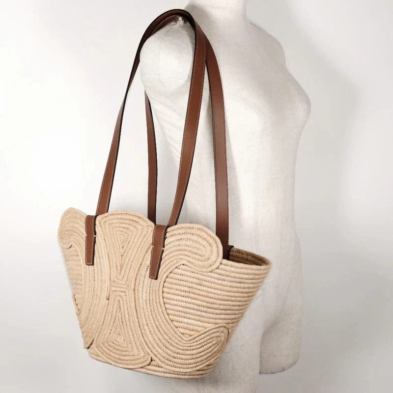 Céline Classic Small Basket mit Geflochtenem Triomphe in Raffia und Kalbsleder