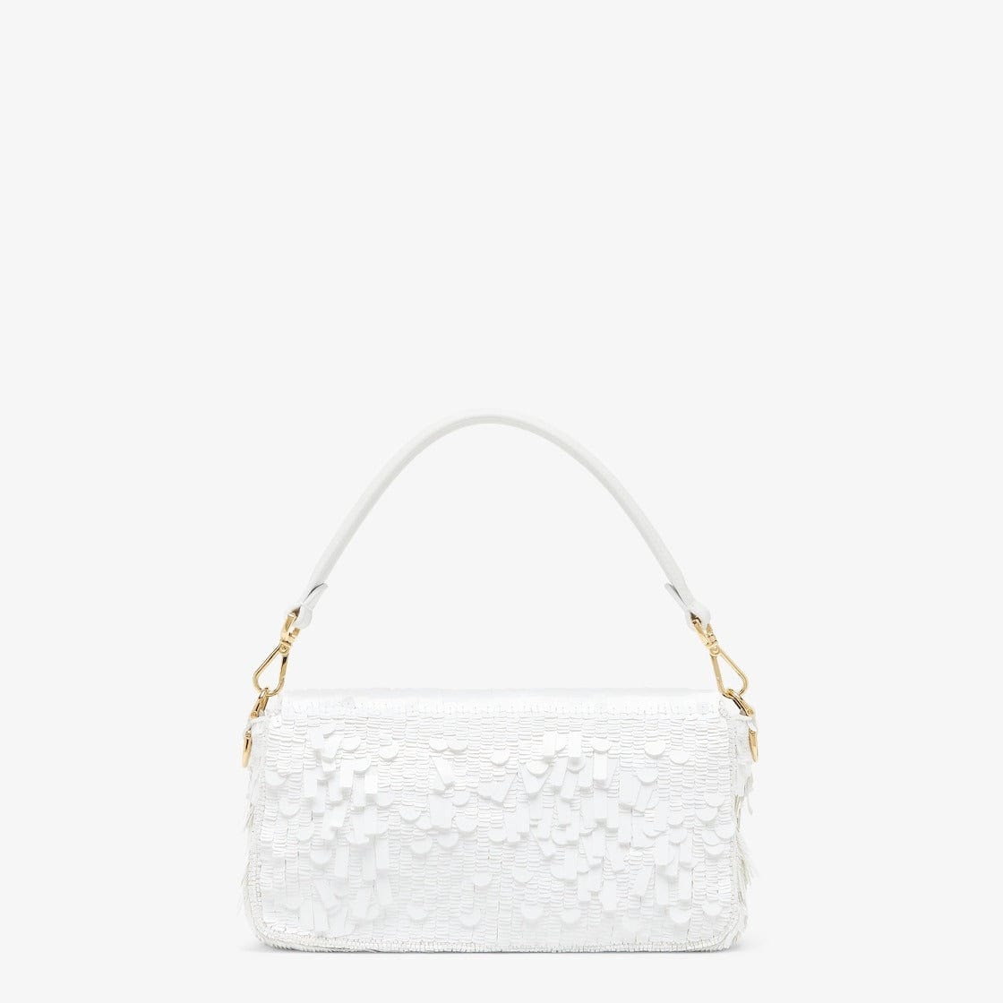 Fendi White Sequin und Leder Baguette Tasche