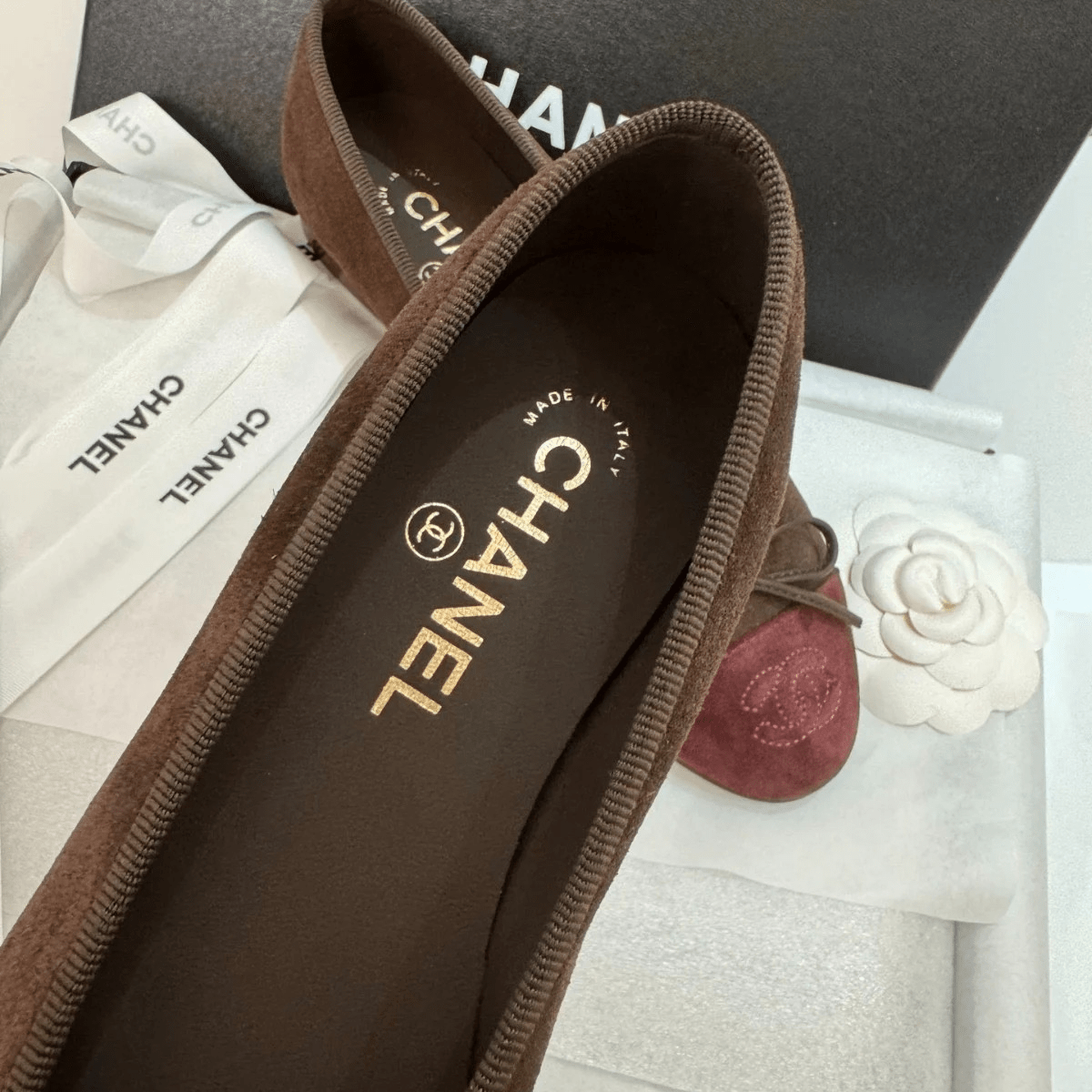 Chanel 25 Bordeaux Caviar & Ballerina Flats Set